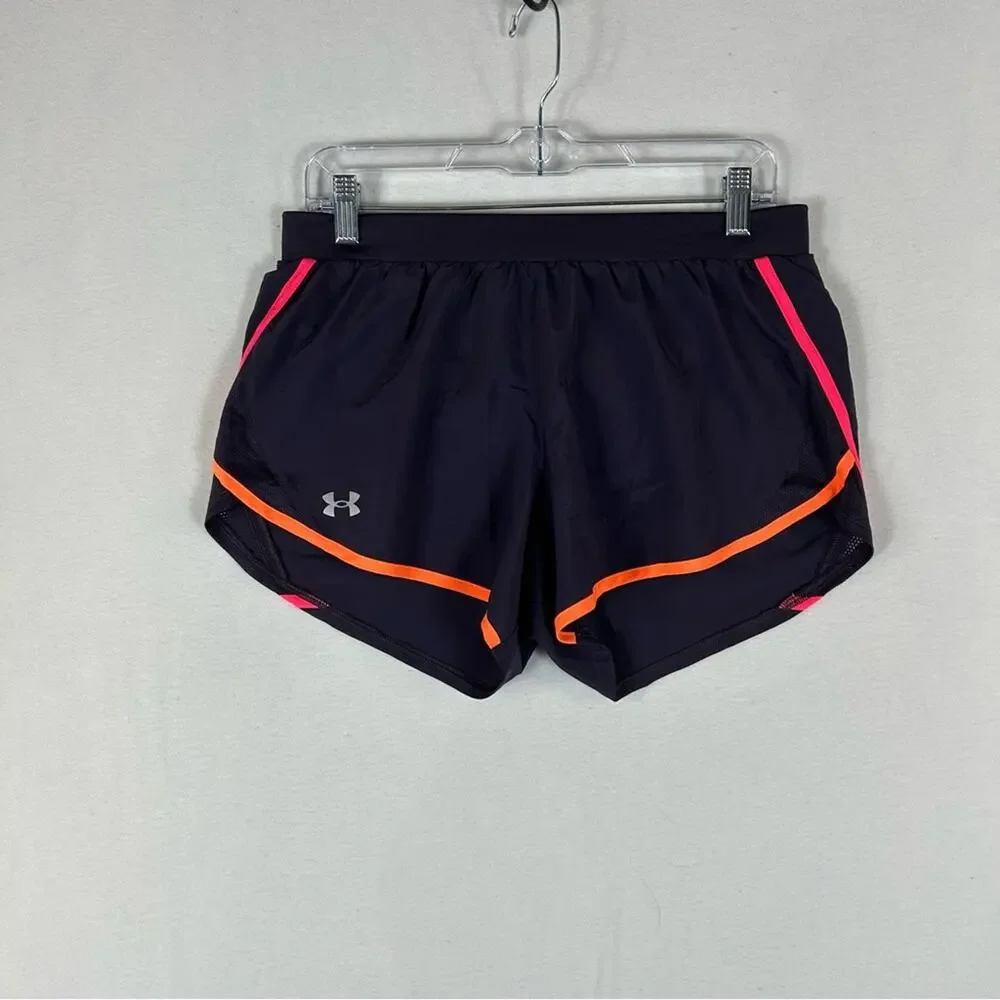 Under Armour Womens Loose Training Shorts M Purple Lined Drawstring Heat Gear